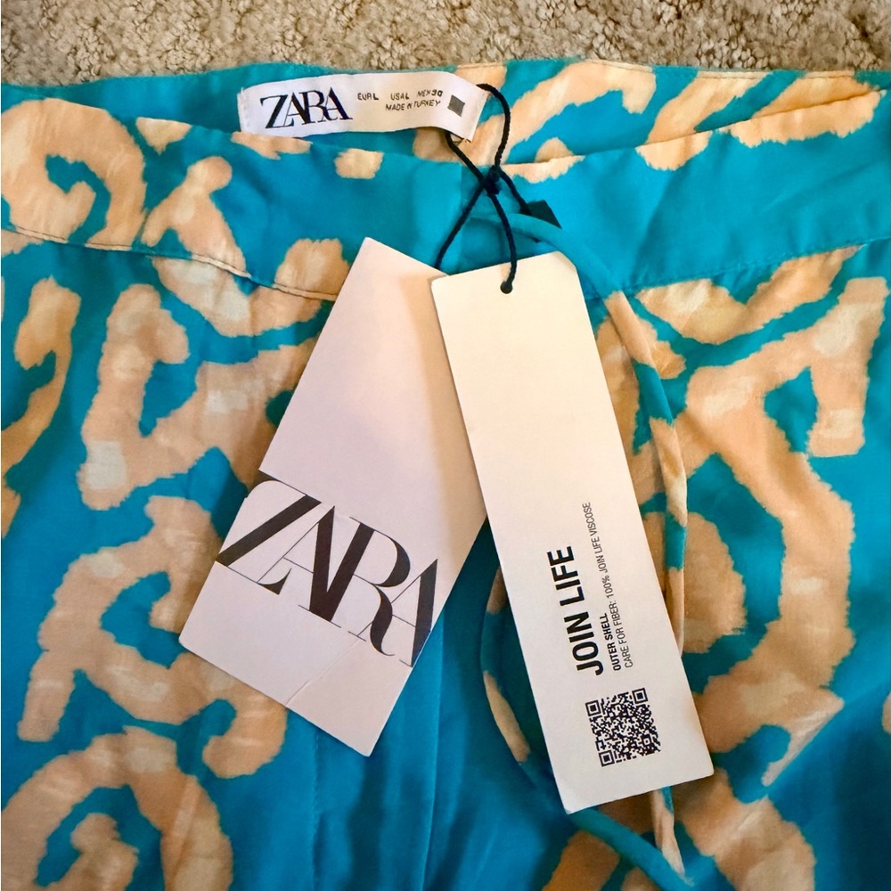 Zara Blue and Cream Wide Leg Pants